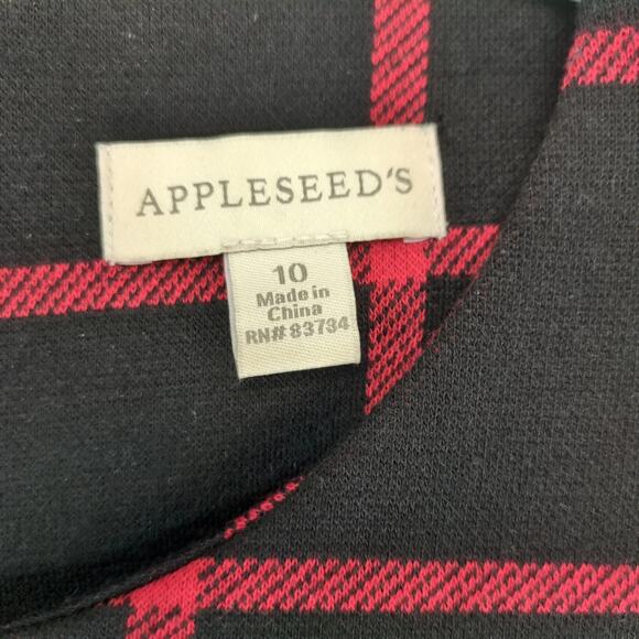 Appleseed's Red Black Plaid Knit Dress Sz 10 Ruffle Hem 3/4 Slv Academia Preppy - Picture 3 of 10
